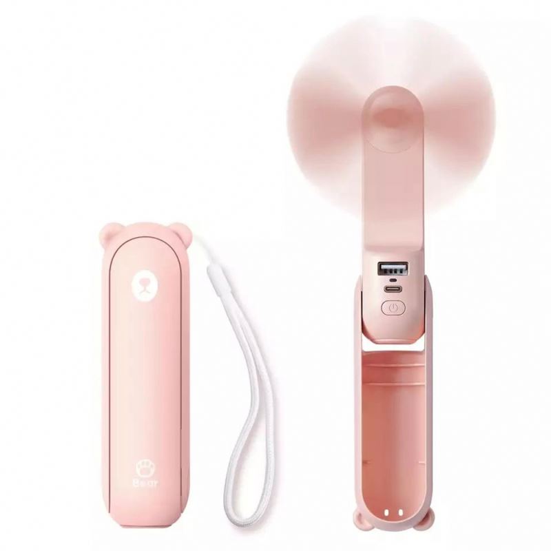 Portable Usb 3 In 1 Rechargeable Small Pocket Battery Operated With Power Bank, Flashlight Multifunction Easy Foldable Hand Fan