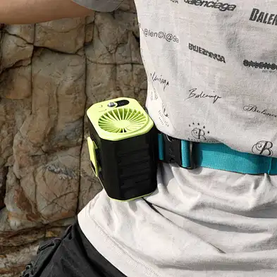 Oem Customize Portable Rechargeable Summer Multifunctional Hanging Waist Fan Air Cooling Fan With Power Bank Function