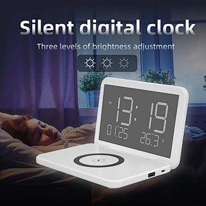 15W Electronic Desk Calendar Clock Folding Wireless Charging  with Phone Charger Mirror Wireless Charging Alarm Clock