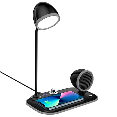Multifunction 3 in 1 Led - Table Station Speaker Night Desk Fast Qi Light Wireless Charger With Lamp