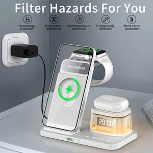 Foldable wireless charger with clock Fast Charging 15W Foldable 3 In 1 Multifunction Magnetic Wireless Charger