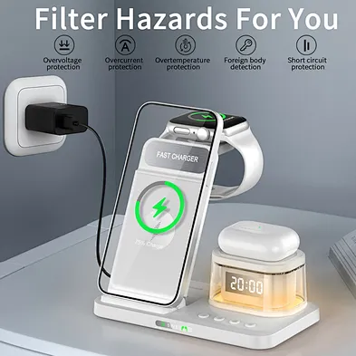 Foldable wireless charger with clock Fast Charging 15W Foldable 3 In 1 Multifunction Magnetic Wireless Charger