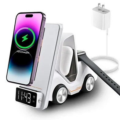 6 in 1 forklift charger  car shape alarm clock wireless charger car shaped multifunction wireless charger