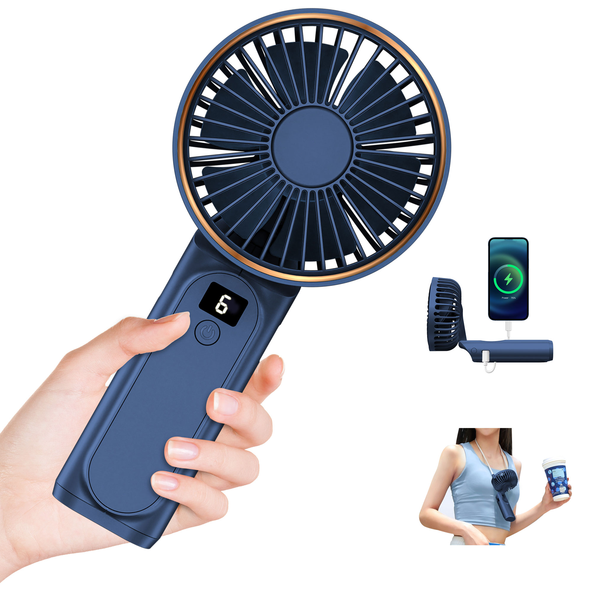 Small Hand Fan Portable USB Rechargeable Handheld Cooling Mini Fans Foldable Air Fan  For Women Men Travel Porket