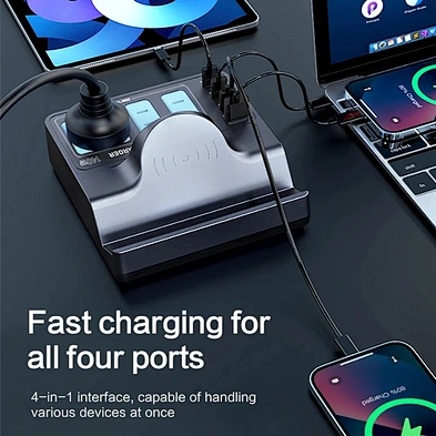 2024 new high quality multifunction wireless charger Desktop 5 Ports Extension Socket With Wirelesssocket multiport charger
