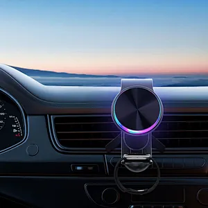 15w Car Charger Magnetic 2 in 1 Led Atmosphere Lamp Car Wireless Charger Holder Aluminum Magnetic Wireless Car Charger B026