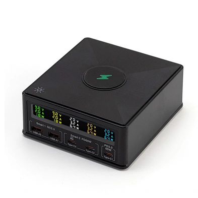 2024 new 160w 6 charging ports Charging Stand 6 In 1 Wireless Fast Phone Charger Station 15W hd digital lcd display