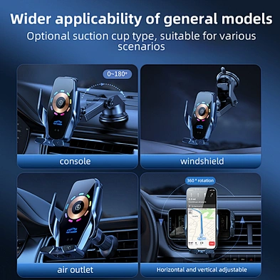 2024 Magic Clip Aroma Diffuser Navigation Bracket 15W Car Wireless Phone Holder And Charger With Running Light