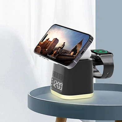 Wholesale Cube Shape Time Display 5 in 1 Magnetic Suction Wireless Charger With Led Light H57