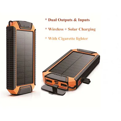 Cigarette Lighter 20000 mAh waterproof solor Wireless charger solar power bank for cell phone