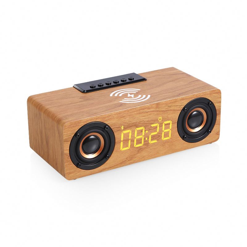 New Multi-functional Wooden Alarm Clock Speaker 10W Mobile Phone Wireless Charger CO213