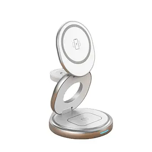 Foldable 3 In 1 15W Magnetic Fast Charging Custom  Wireless Charger vertical charging are very convenient