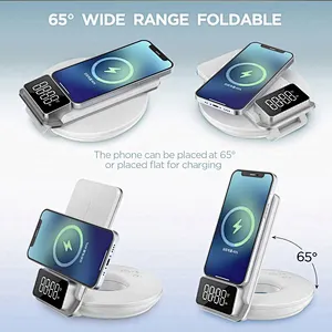 2024 NEW design Beside Table Led Night Alarm Clock 3 In 1 Foldable Wireless Charger With Light wireless charger