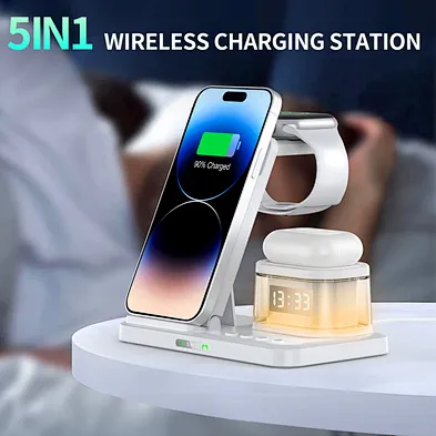 Foldable wireless charger with clock Fast Charging 15W Foldable 3 In 1 Multifunction Magnetic Wireless Charger