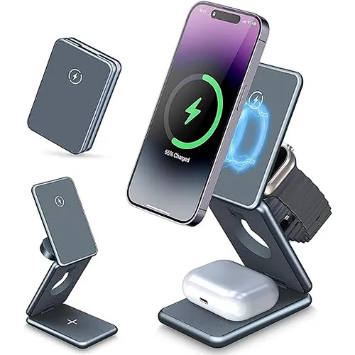 공장 도매 전화 충전 자기 접이식 무선 충전기 휴대용 3 in 1 for Iphone 14 Oem Qi ABS TYPE-C 15W K09