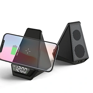 Clock alarm clock with illuminated logo suitable for Apple phone holder wireless charging BT speaker