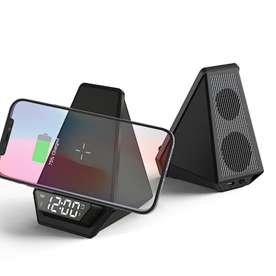 Clock alarm clock with illuminated logo suitable for Apple phone holder wireless charging BT speaker