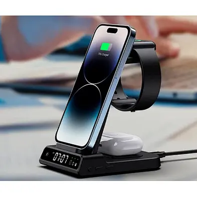 Wireless Charging Station 6 in 1 Wireless Charger with Alarm Clock Charging Stand Dock