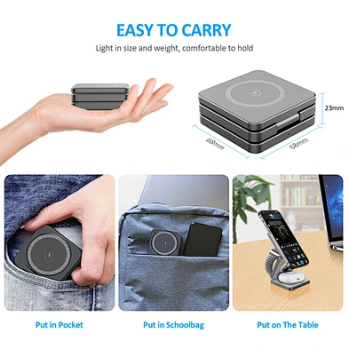 Charging And Suitable Convenient Hassle-Free Fast Strong Magnetic Design Aluminum 3 In 1 Foldable Wireless Charger