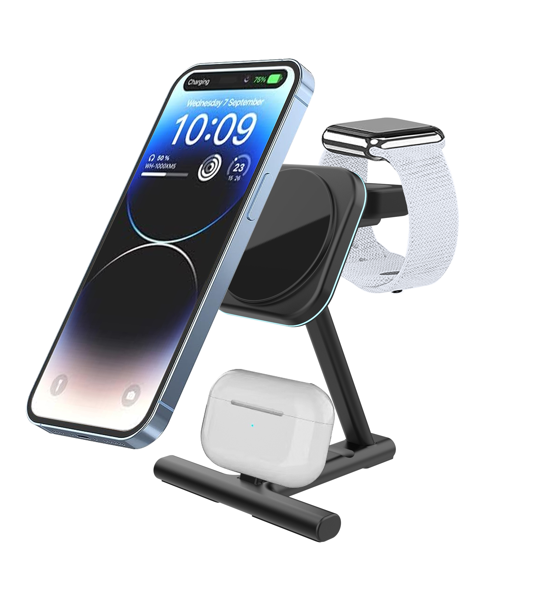 15W Multi-Functional Dock Stand Station Fast Mobile Phone Qi Magnetic Wireless Charger For phone