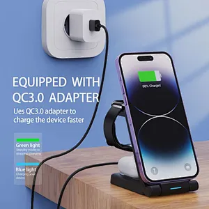 2024 high quality multifunction wireless charger Magnetic 15W Fast Qi Wireless Charger Foldable 3 In 1 fast charging