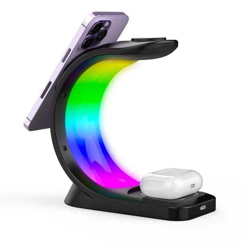 Supplier Bed Side Light With Moon Shaped Lamp Led  Rgb Universal Portable Fast Wireless Phone Charger