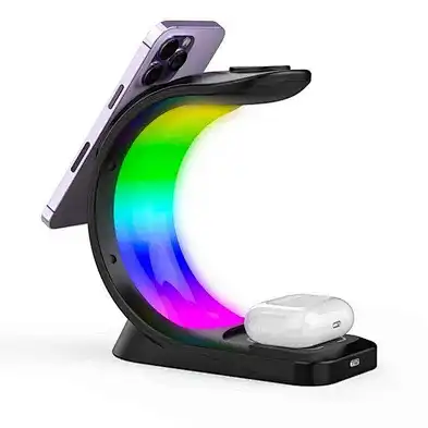 Supplier Bed Side Light With Moon Shaped Lamp Led  Rgb Universal Portable Fast Wireless Phone Charger