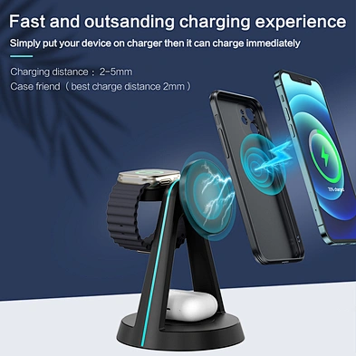 Promotion Logo Printing Fast Charging Stand 3 in 1 Wireless Charger Magnetic For Wholesale H48