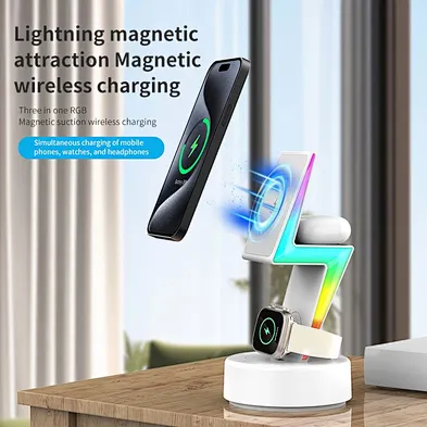 2024 hot sale unique design For phone Magnetic Wireless Charger Stand 3 In 1 Rgb wireless charger