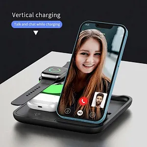 JEDI X499 Custom Logo Wireless Station Charging Dock 15w 3 4 in 1 Phone Charger Portable With Atmosphere Lamp