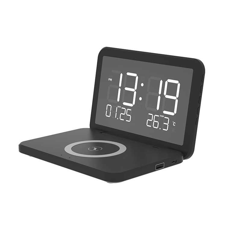 New Hot Selling  Wireless charger  Alarm Clock 15W Wireless Chargers With Time for Phone