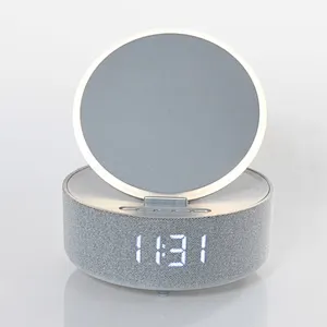Multifunctional 5 in 1 Vanity Mirror with LED Fill Light Wireless BT Speaker LED Clock Wireless Charger