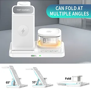 Foldable wireless charger with clock Fast Charging 15W Foldable 3 In 1 Multifunction Magnetic Wireless Charger