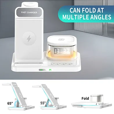 Foldable wireless charger with clock Fast Charging 15W Foldable 3 In 1 Multifunction Magnetic Wireless Charger
