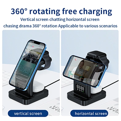 Portable Charging Stand Vertical 4 In 1 Magnetic Wireless Phone Charger With Alarm Clock