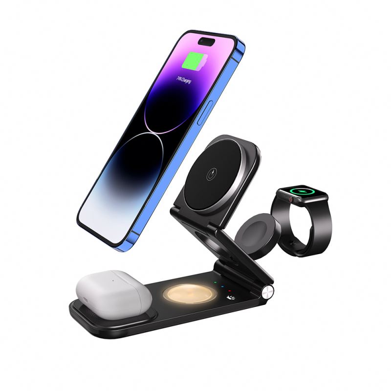 Portable Magnetic With Light 15W 3 In 1 Foldable Wireless Charger For phone