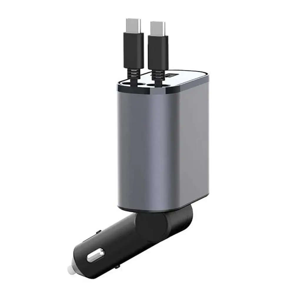 4 IN 1 Retractable Car Charger USB Type C Cable  Fast Charge Cord Cigarette Lighter Adapter for iphone samsung phone