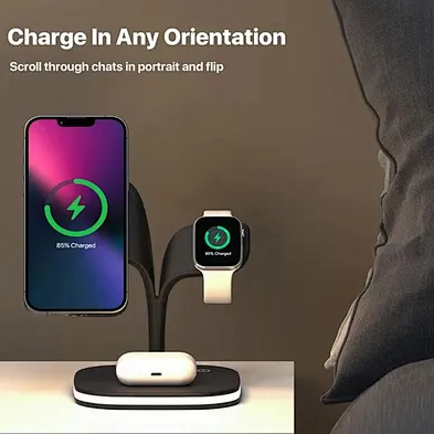 2024 unique design with night light Station Magnetic Wireless Charging Stand 3 In 1 Wireless Charger For phone