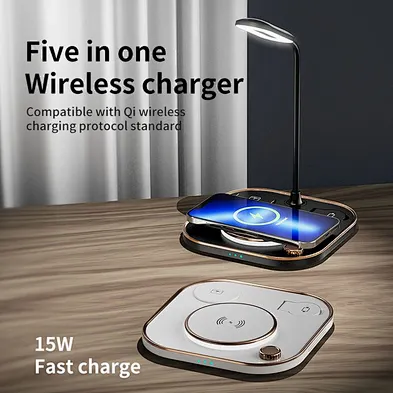 JEDI Desktop Table Lamp 15W Qi Fast Charging Station X3 3 in 1 Wireless Charger For Phone Watch Earphones