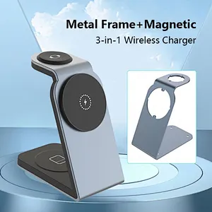 Aluminum Alloy Portable Fast Charging 3 in 1 QI2 Wireless Magnet Phone Charger Stand 15W Magnetic Wireless Charger for Phone