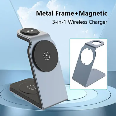 Aluminum Alloy Portable Fast Charging 3 in 1 QI2 Wireless Magnet Phone Charger Stand 15W Magnetic Wireless Charger for Phone