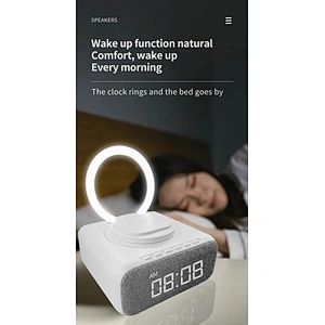 Digital Alarm Clock Radio with BT Speaker Night Light 15w Wireless Charger Dual Wireless Speaker