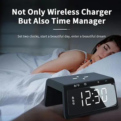 2022 Hot Sale Alarm Clock Wireless Charger Digital CO268 Ambient Light Wireless Charger 3 in 1 Custom Wireless Charger