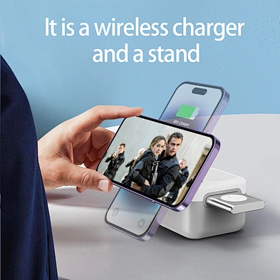 Magnetic 15W Fast Super Charge Desktop With Stand Hold New Multifunction Portable 3 In 1 Qi Station Logo Wireless Charger Cube