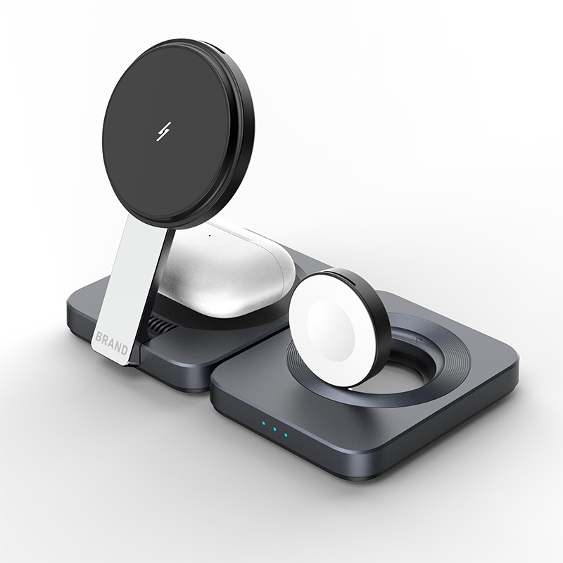 2024 new design wireless charger portable Qi Stand Magnetic Fast 15W Portable Foldable 3 In 1 Wireless Charger