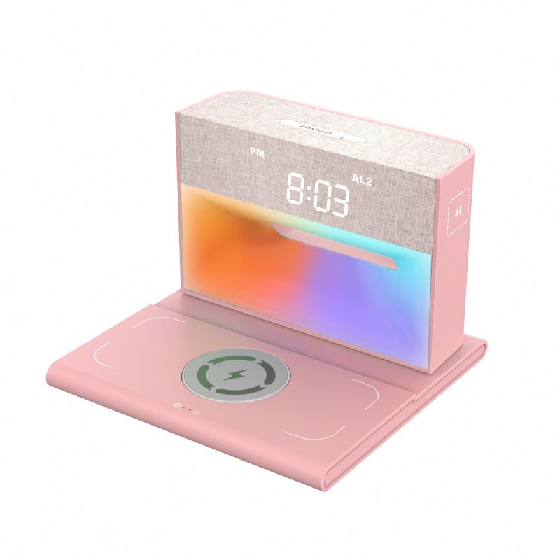 2024 new design And Rgb Wireless Char Bedside Table Speaker With Alarm Clock multifunction wireless charger
