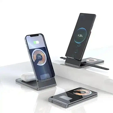 JEDI Desktop Phone Stand Holder T05 Transparent 3 in 1 Wireless Charger Magnetic Foldable Charging Station