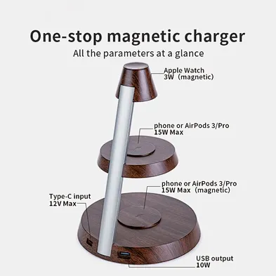 3 In 1 Led Light Multifunction Stand Up Fast Charging Beautiful Shape For Phone Magnetic Wireless Charger