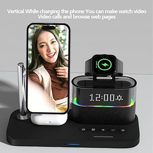 New 5 in 1 Light Alarm Wireless  With Wireless Charger And Clock with rgb night light wireless charger