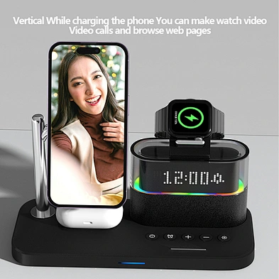 New 5 in 1 Light Alarm Wireless  With Wireless Charger And Clock with rgb night light wireless charger